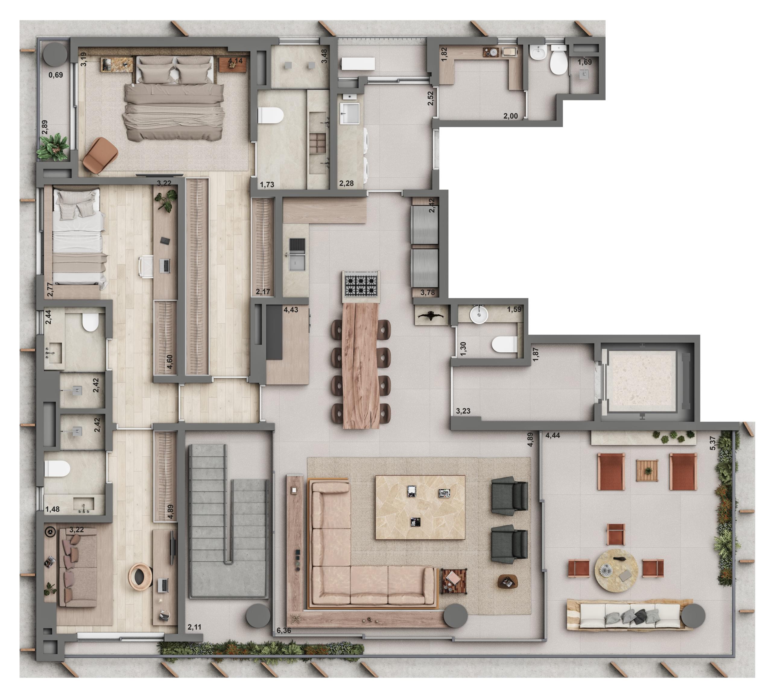 BIOMA Itaim - Planta Cobertura (Piso Inferior) 313m² 