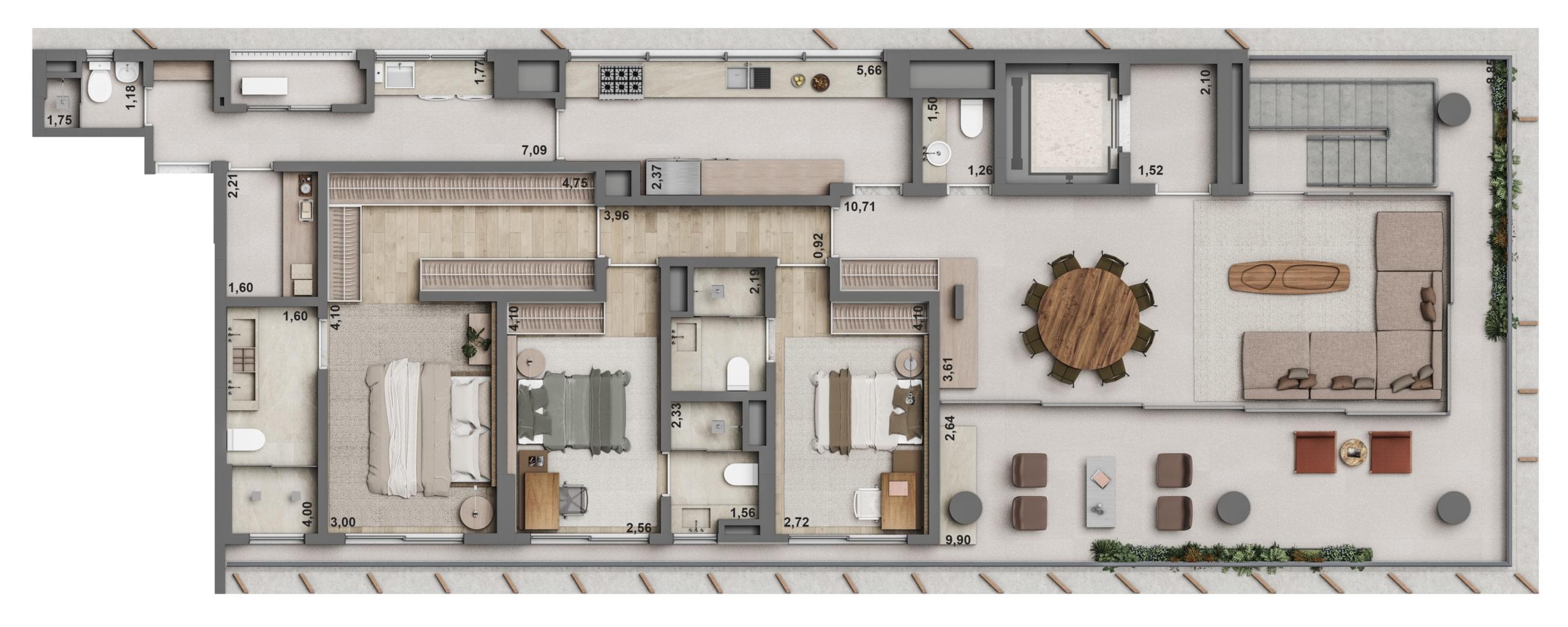 BIOMA Itaim - Planta Cobertura (Piso Inferior) Planta de 339m²