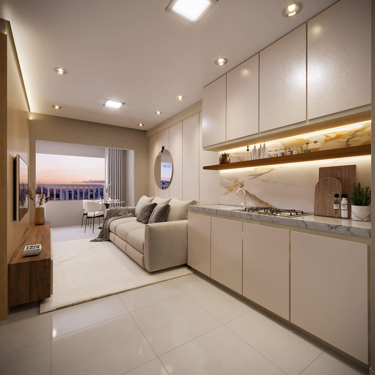 Living do Apartamento de 53m² com 2 Dormitórios com Suíte - ORIGEM Guilhermina
