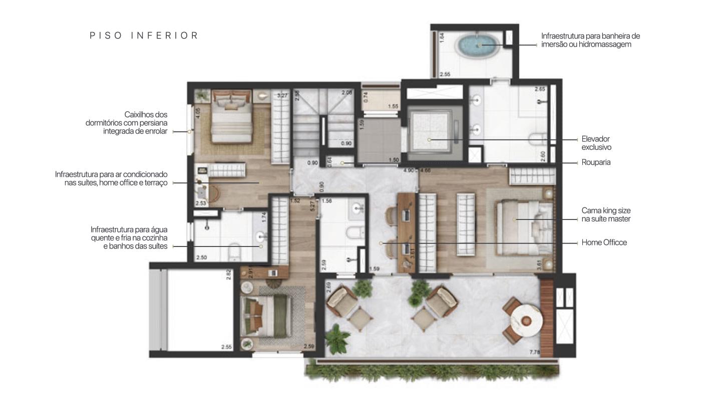 Praça Omaguás - Planta PLANTA DUPLEX DE 252M² (Piso Inferior)