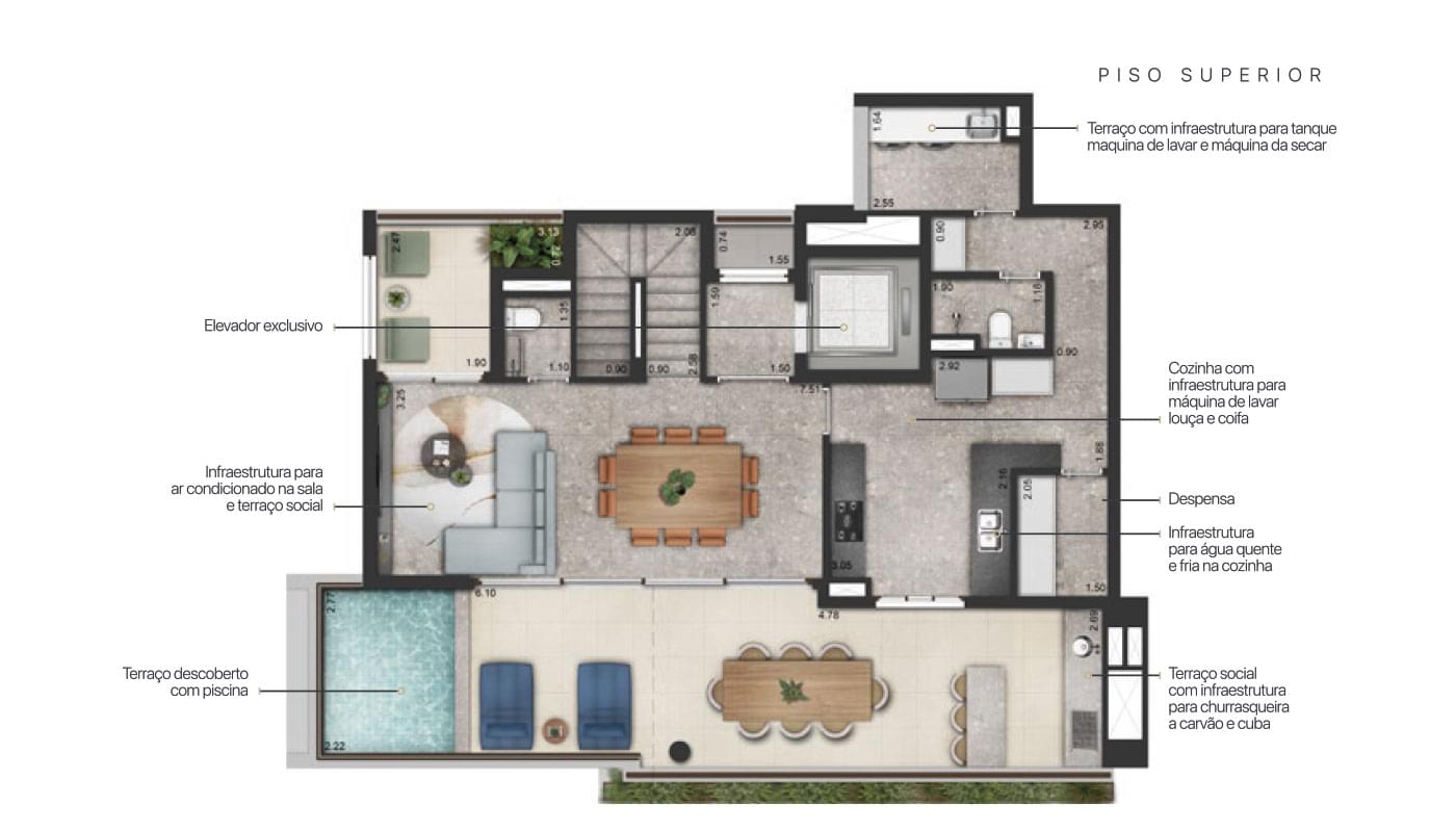 Praça Omaguás - Planta PLANTA DUPLEX DE 252M² (Piso Superior)
