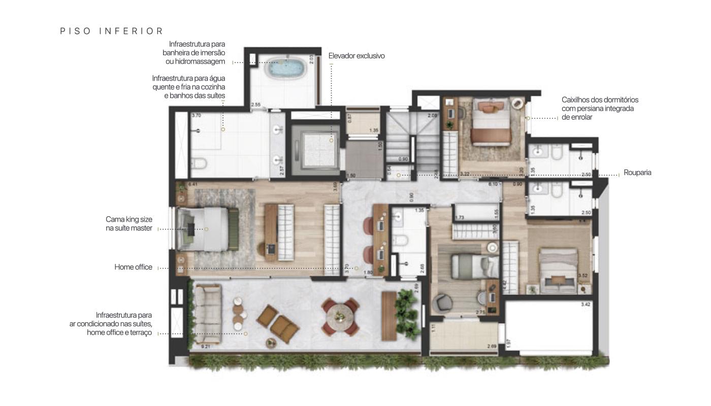 Praça Omaguás - Planta PLANTA DUPLEX DE 325M² (Piso Inferior)