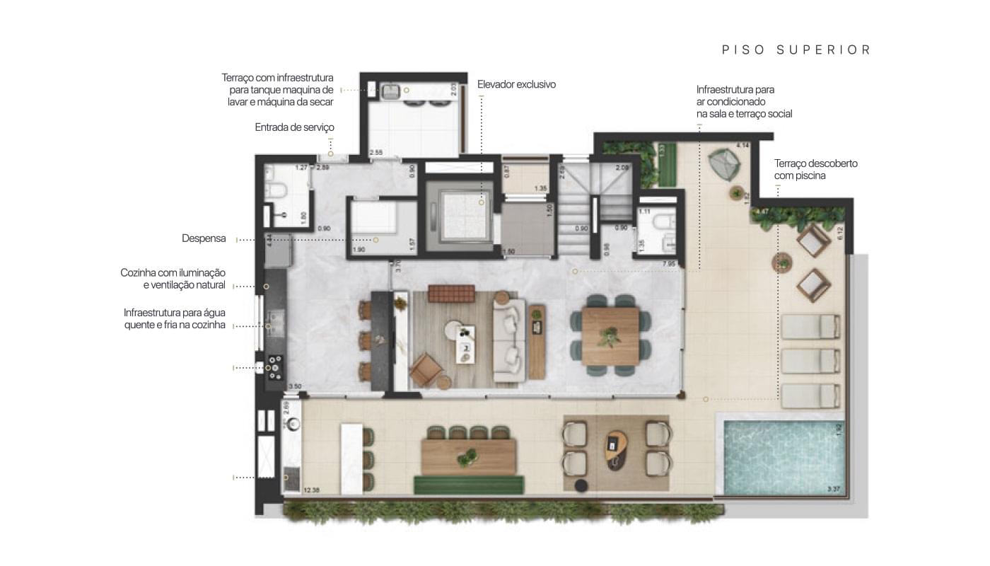 Praça Omaguás - Planta PLANTA DUPLEX DE 325M²  (Piso Superior)