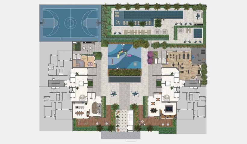 EAST BLUE Residences Tatuapé - Planta Implantação Pavimento Lazer