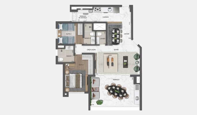 EAST BLUE Residences Tatuapé - Planta Apartamento de 105m²