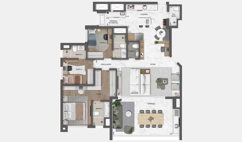 EAST BLUE Residences Tatuapé - Planta Apartamento de 140m²