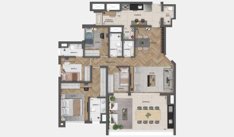 EAST BLUE Residences Tatuapé - Planta Apartamento de 140m² 