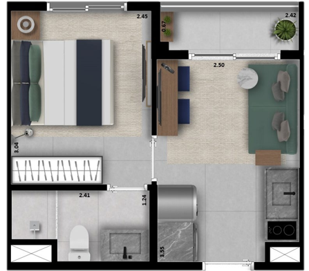 NEX ONE JK - Planta Opção 1 - 25m²
