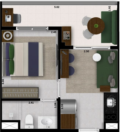 NEX ONE JK - Planta Opção 2 - 30m²