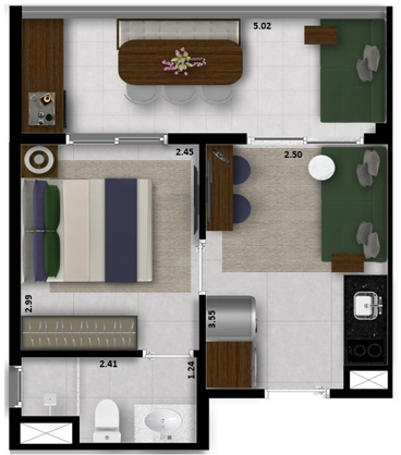 NEX ONE JK - Planta Opção 3 - 33m²