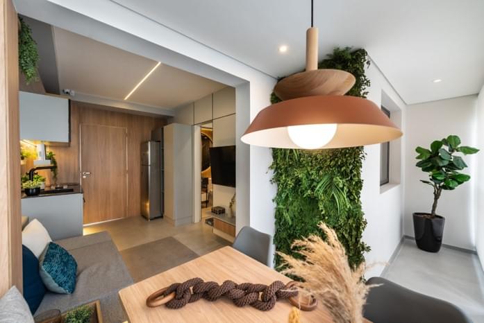 Terraço e Living do Studio de 30m² - NEX ONE JK