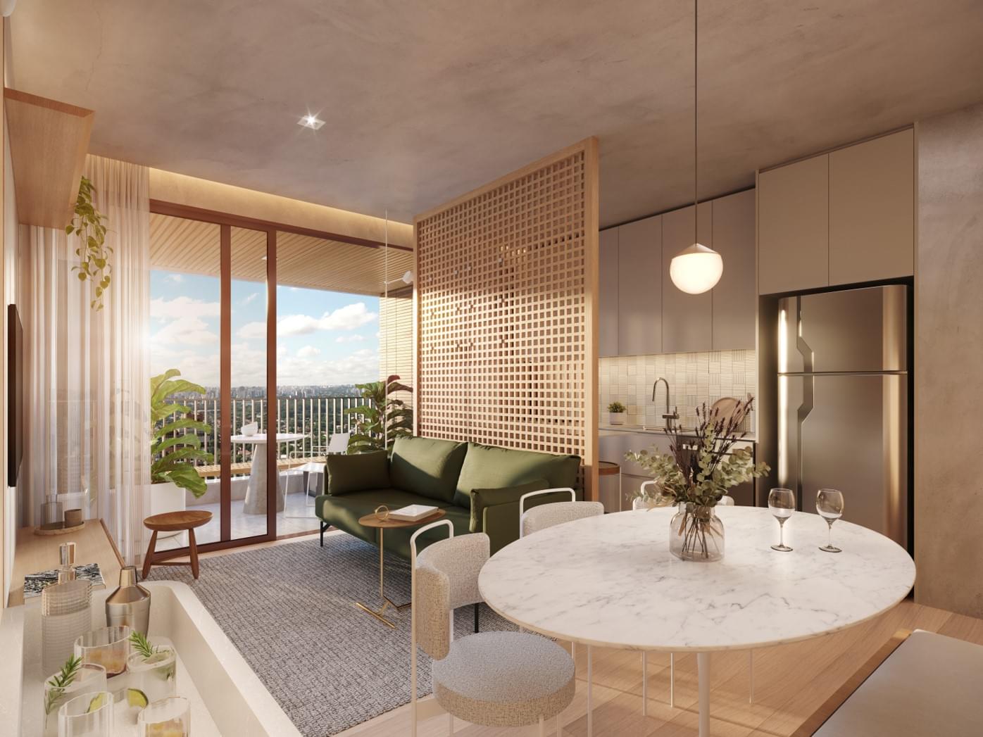 Living do Apartamento de 72m² - IRÍS Estação Madalena