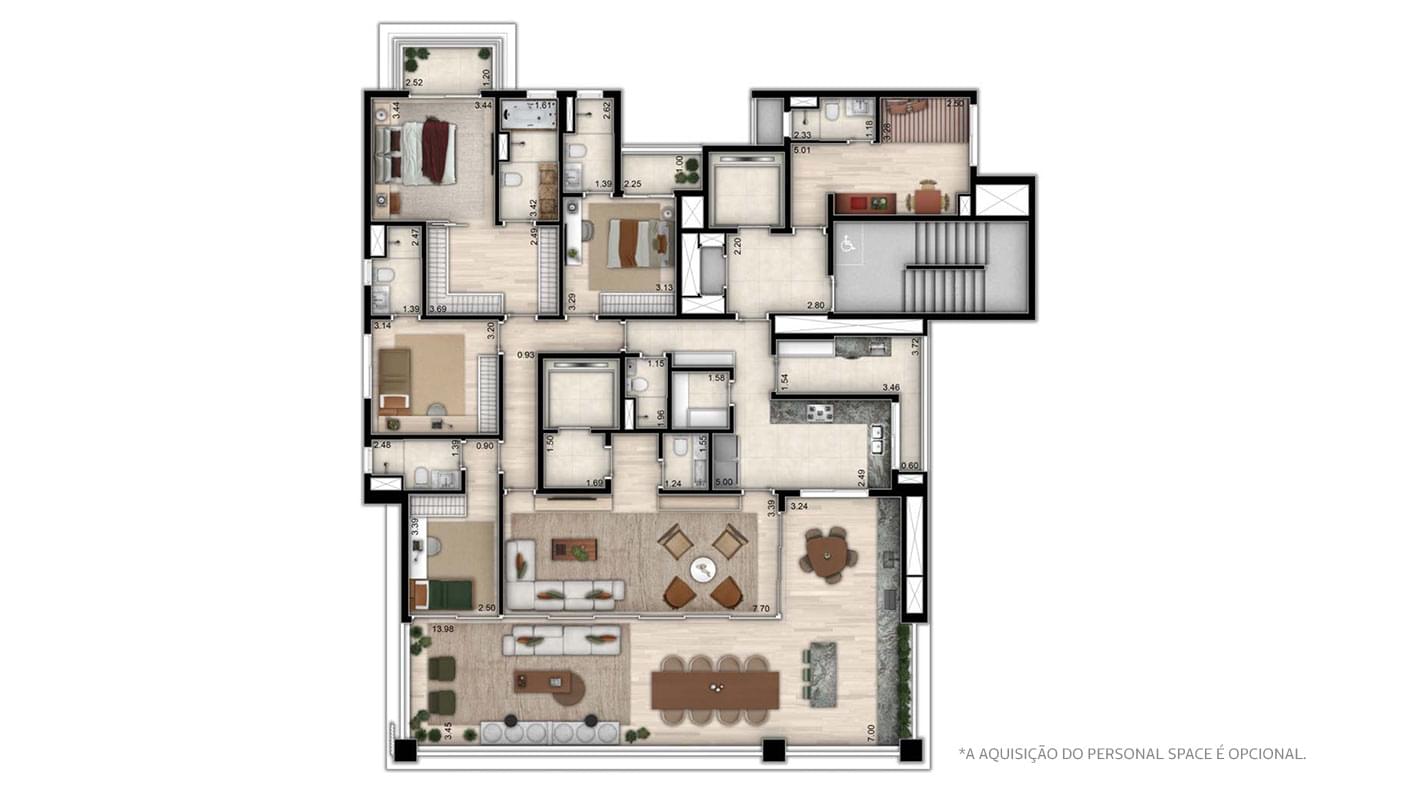Amyrá Moema - Planta 4 Suítes | 237m²