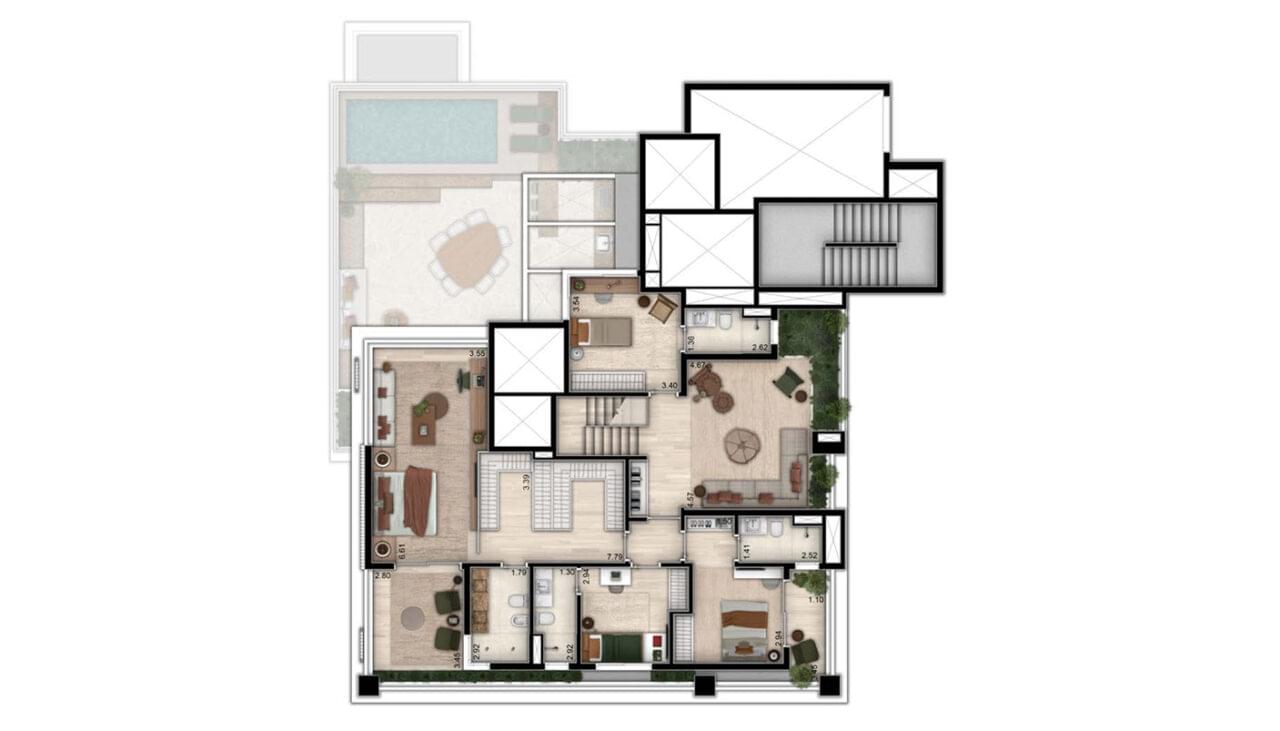 Amyrá Moema - Planta  Cobertura Duplex (Inferior) | 391m²
