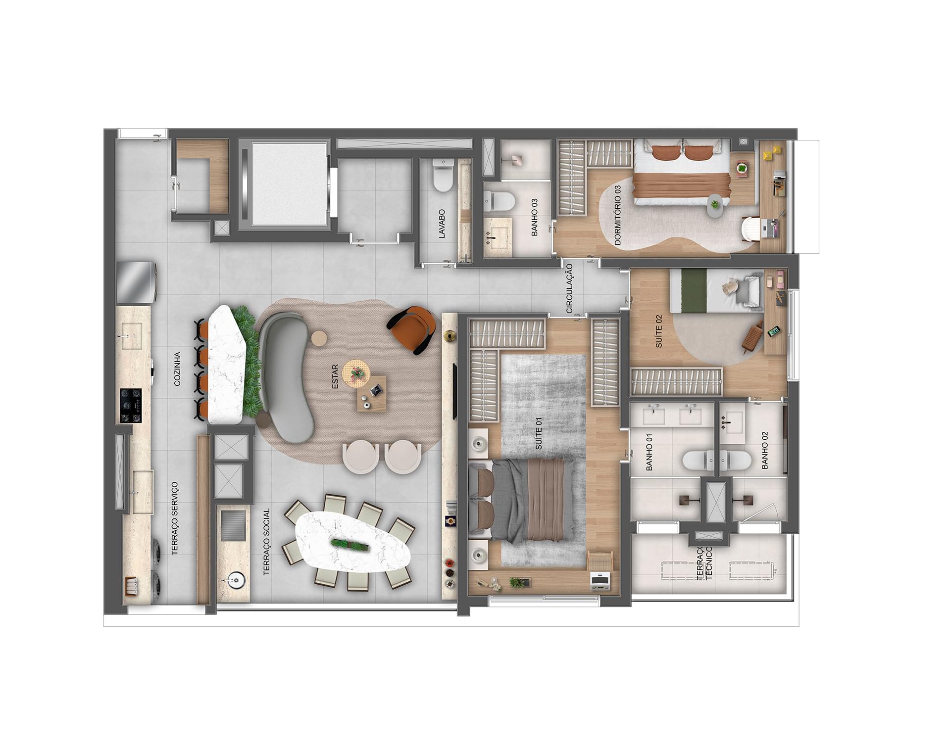 Essência Brasileira by Haus Mitre - Planta Planta de 130 m² (Living Ampliado) 