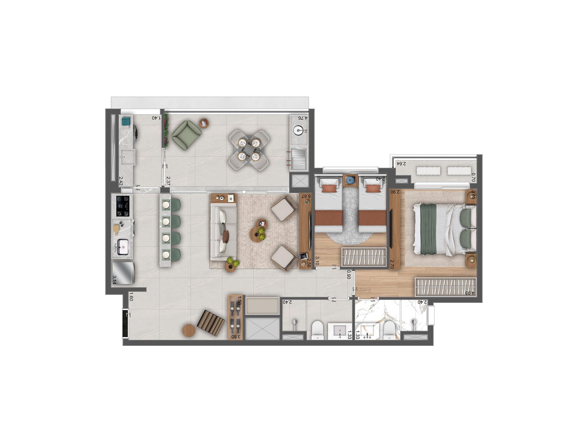 Essência Brasileira by Haus Mitre - Planta Planta de 82 m²