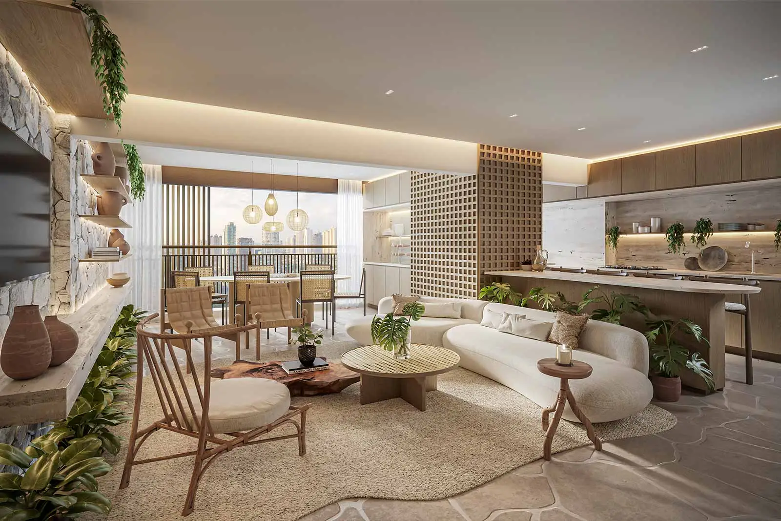 Essência Brasileira by Haus Mitre - Living do Apto de 130m²