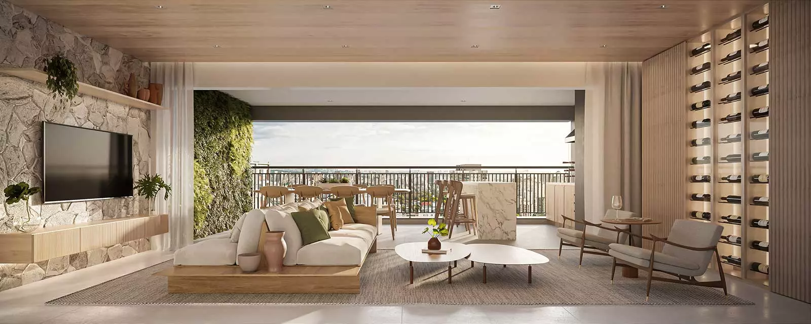 Essência Brasileira by Haus Mitre - Living do Apto de 144m²