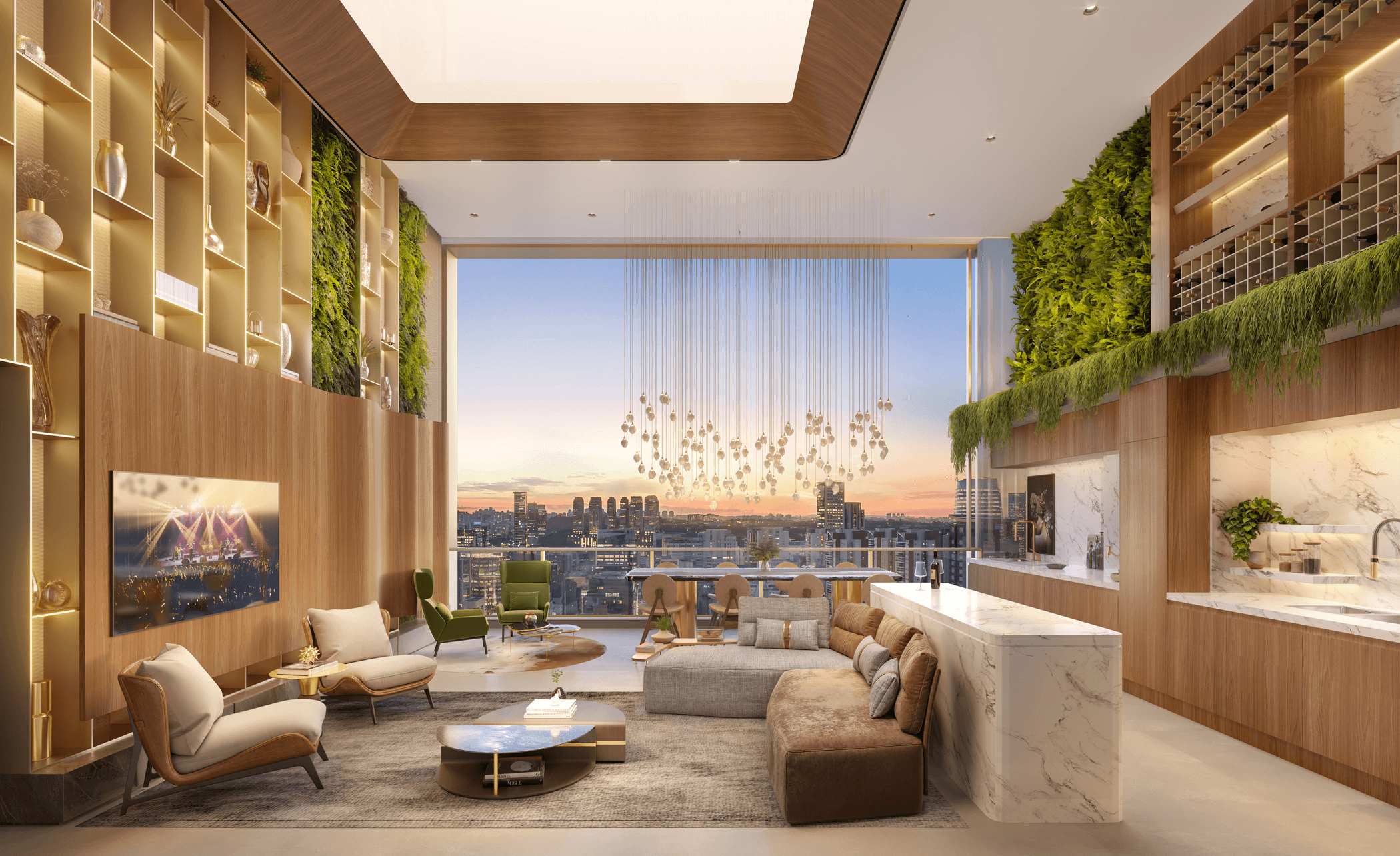 ESCAPE EDEN PARK by Dror - Breve Lançamento Brooklin - Living com pé-direito Duplo - Planta de 90m²