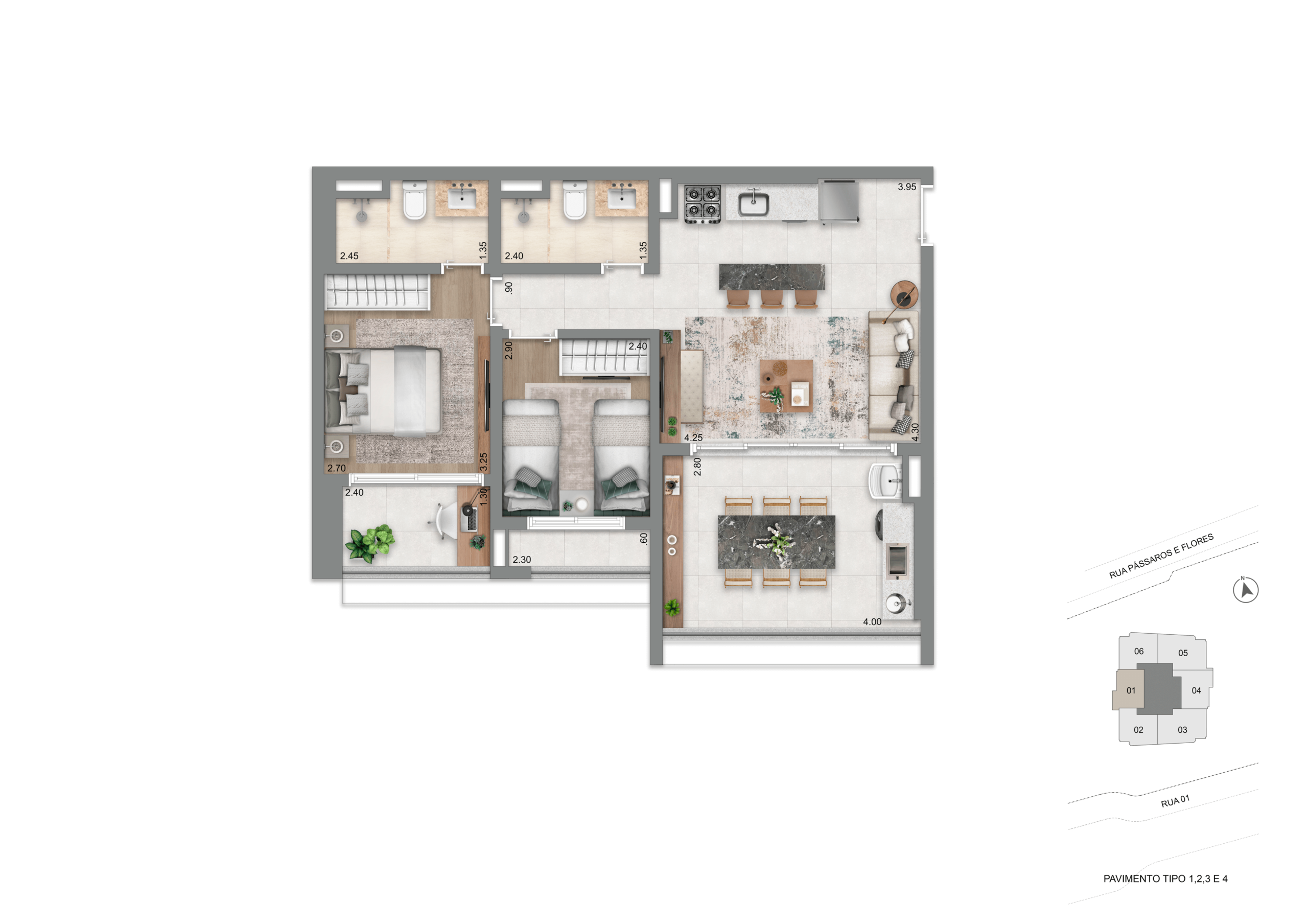 Escape Éden Cyrela - Planta Planta Padrão de 70m²