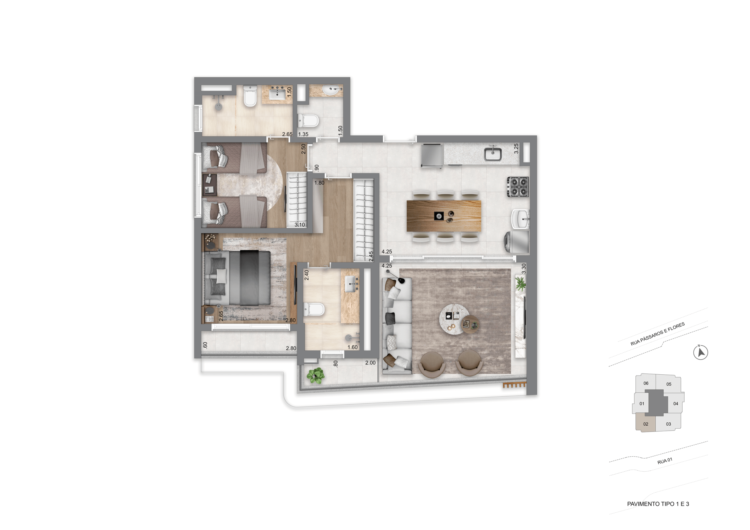 Escape Éden Cyrela - Planta Planta Padrão de 76m²