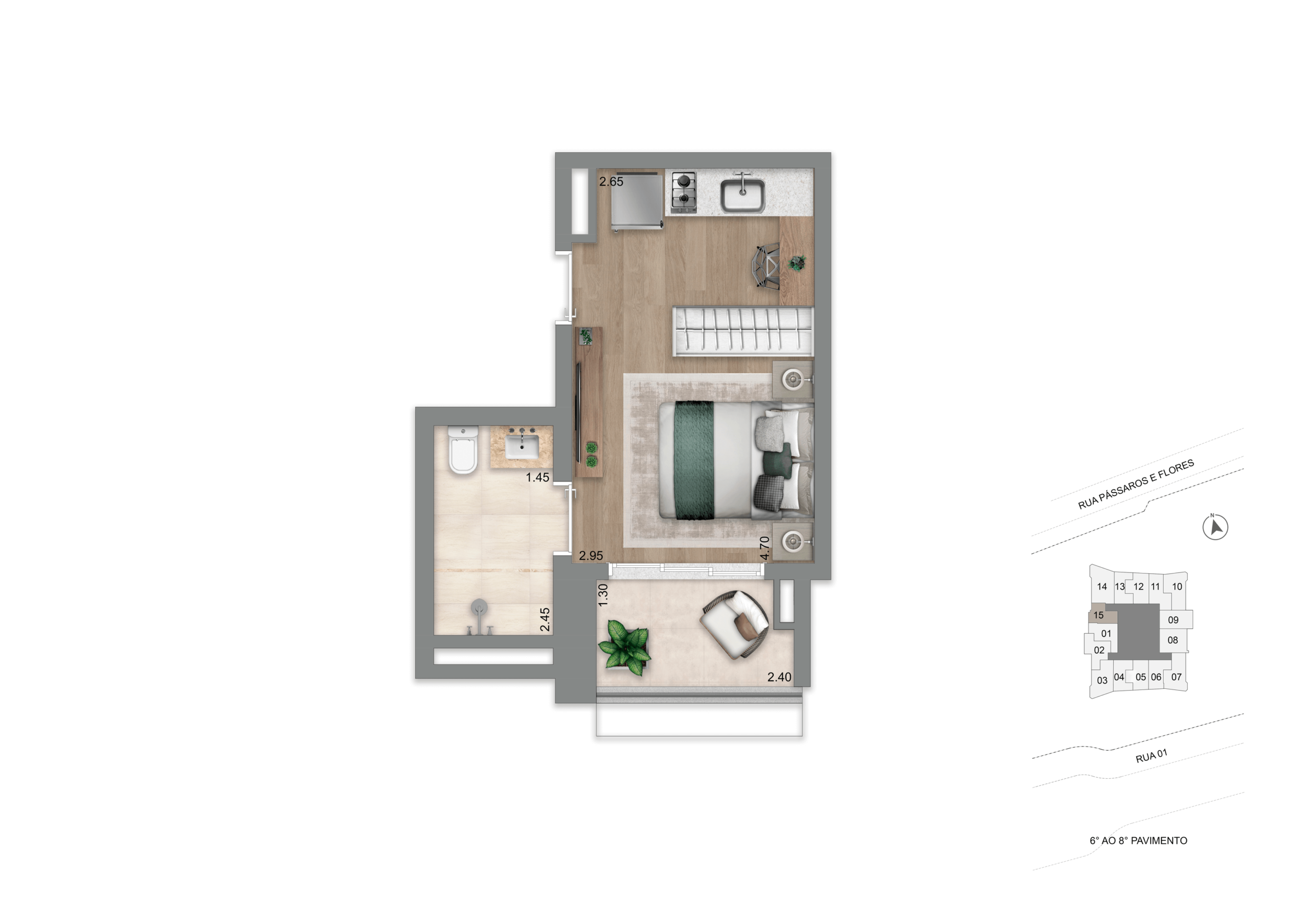 Escape Éden Cyrela - Planta Planta Studio 26m²