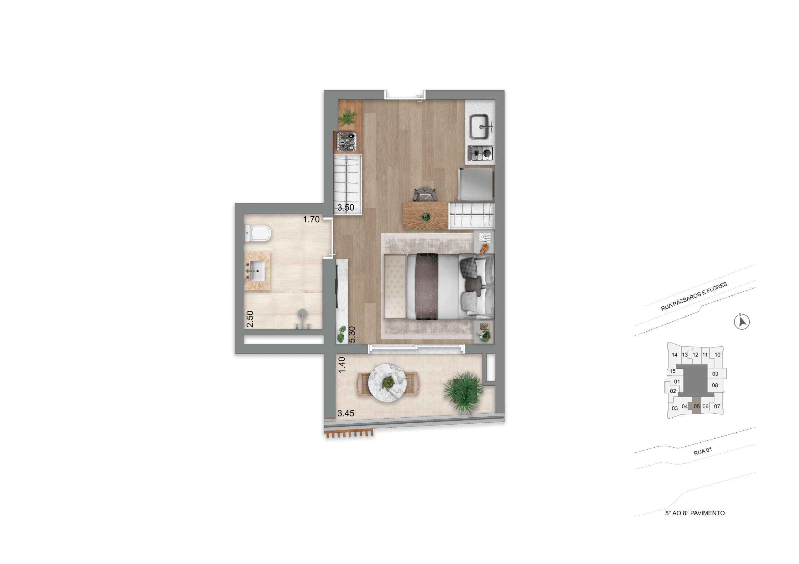 Escape Éden Cyrela - Planta Planta Studio 32m²