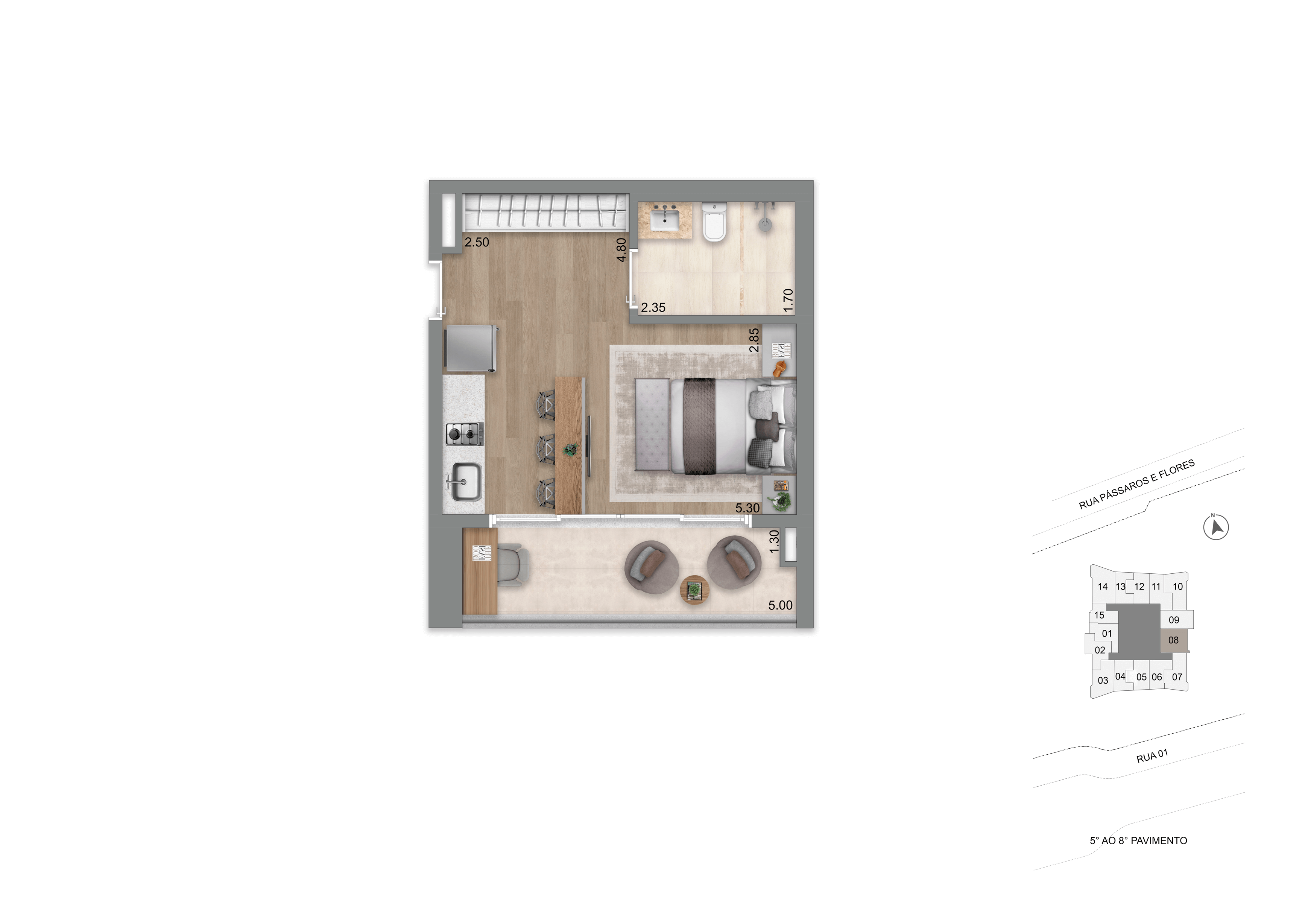 Escape Éden Cyrela - Planta Planta Studio 37m² (Opção 2)