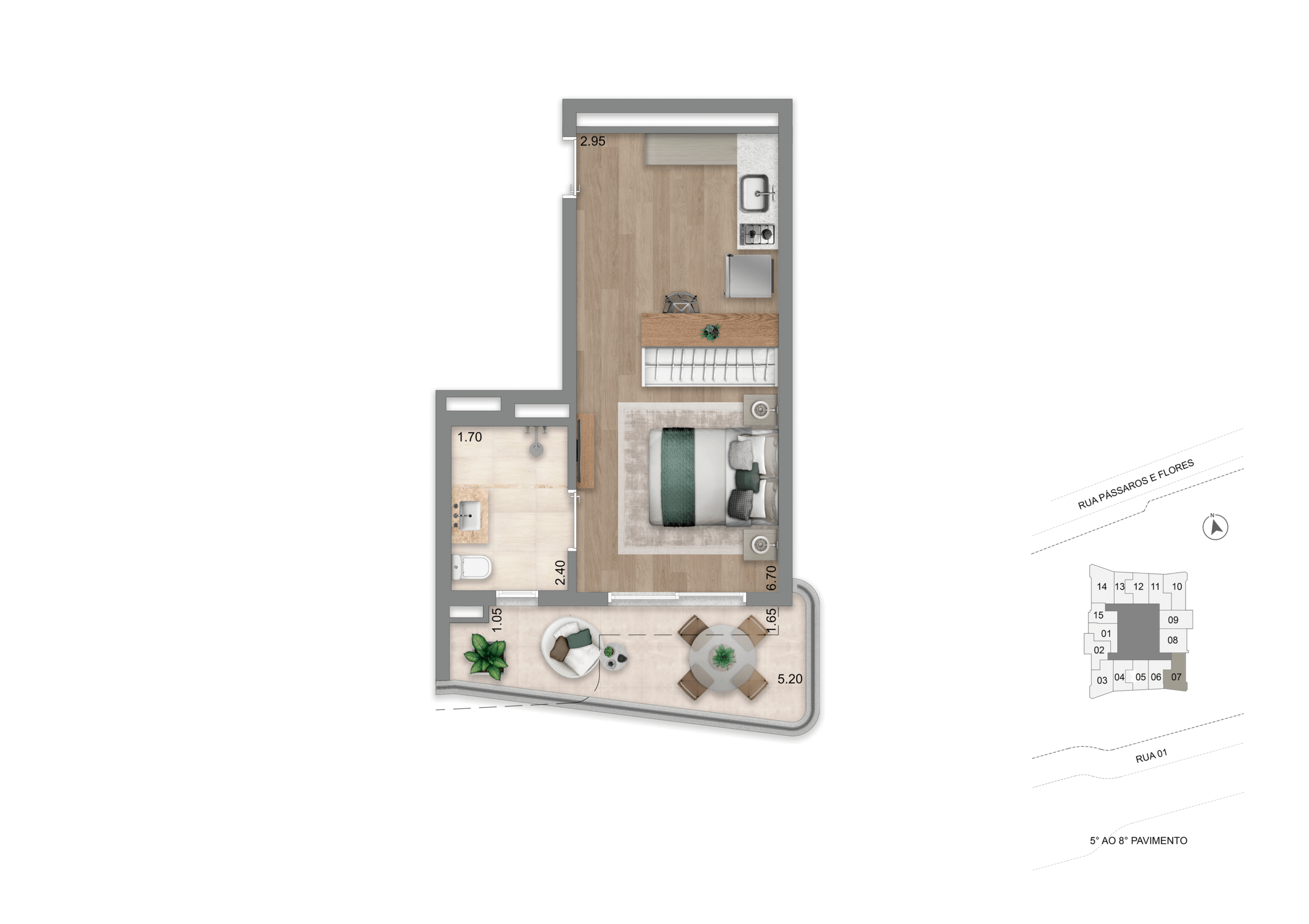 Escape Éden Cyrela - Planta Planta Studio 37m²