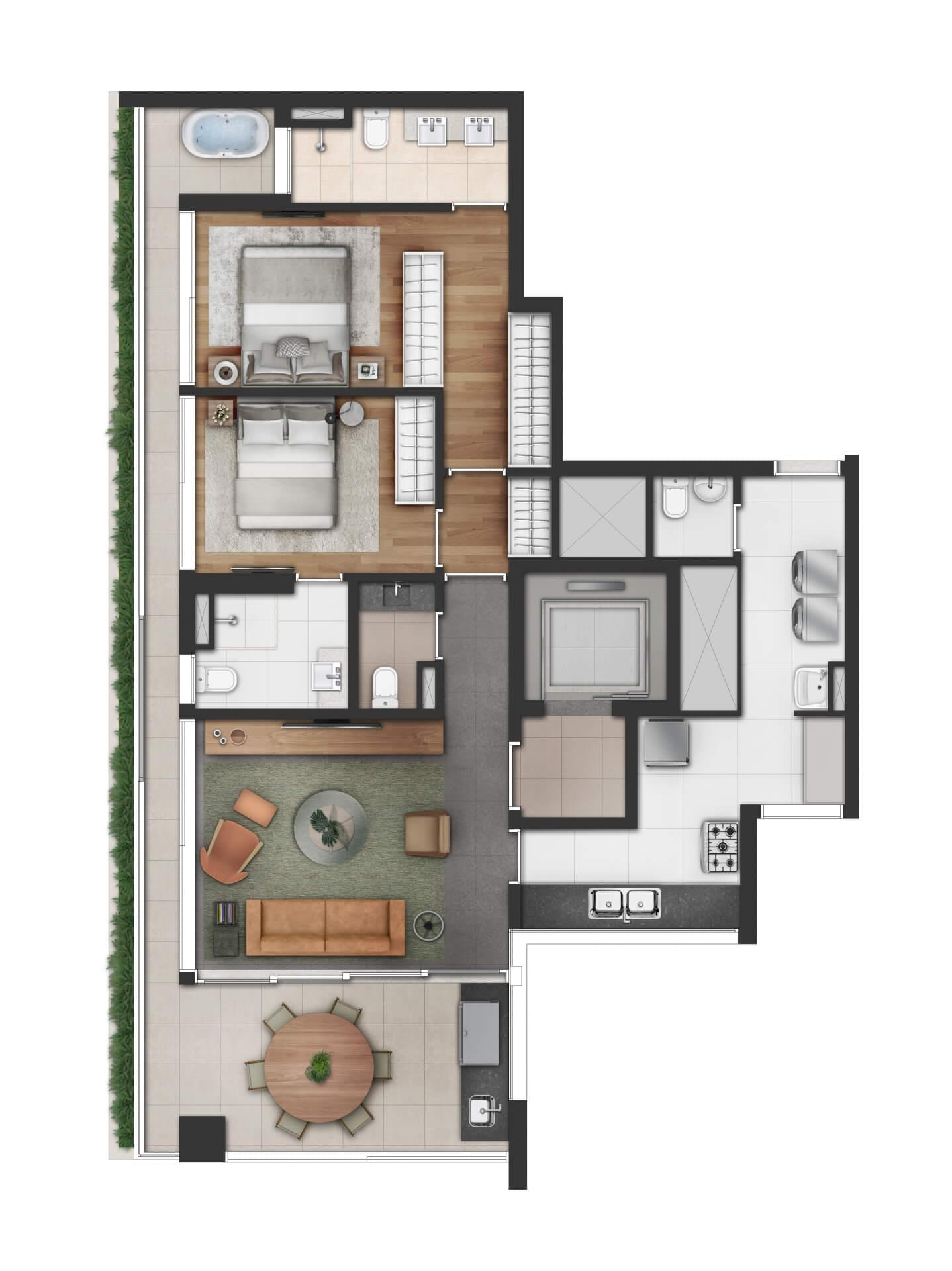 VINCI Moema - Planta 121 M² - 2 SUÍTES