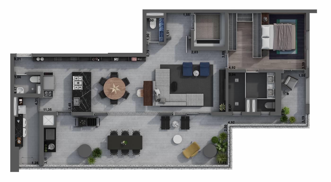 H.I. Pinheiros - Planta Opção 1 | 151m²