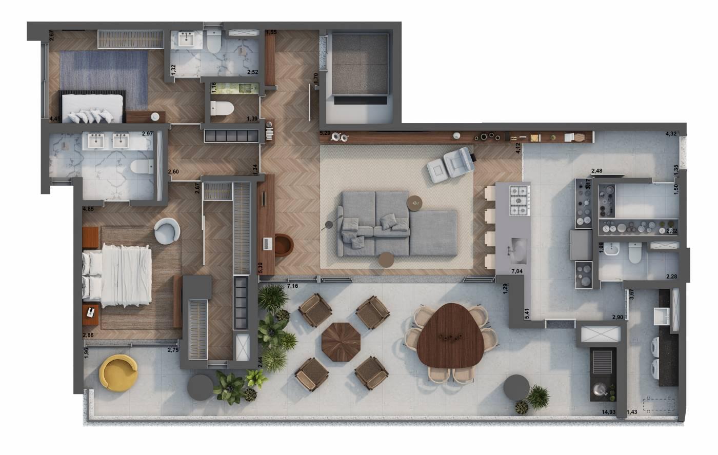 H.I. Pinheiros - Planta Opção 2 | 178m²