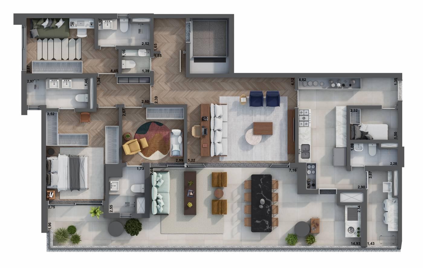 H.I. Pinheiros - Planta Opção 1 | 178m²