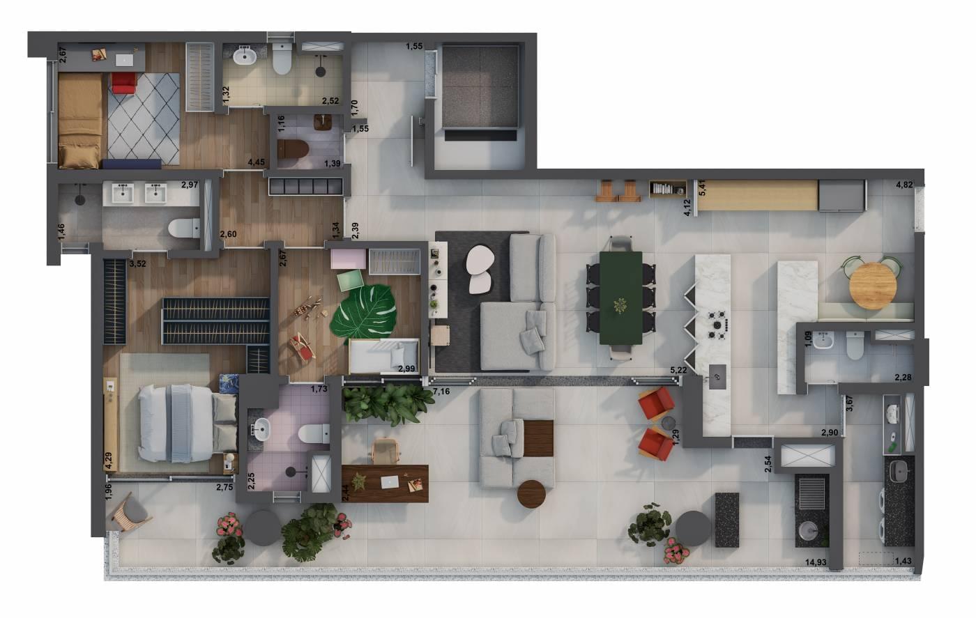 H.I. Pinheiros - Planta Opção 3 | 178m²