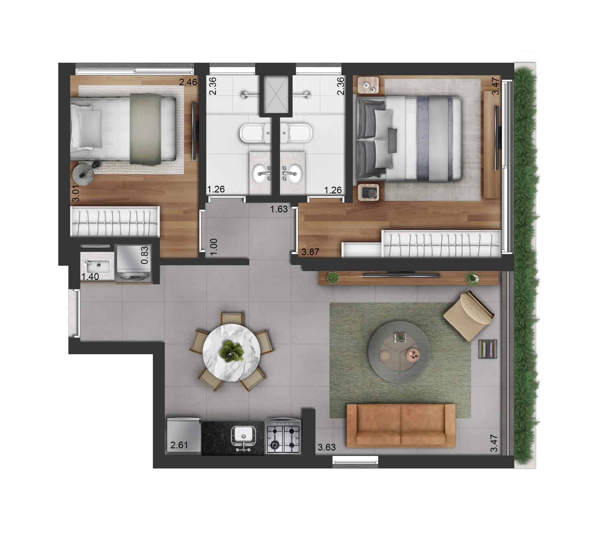 VINCI Moema - Planta 60 M² - 2 DORMITÓRIOS