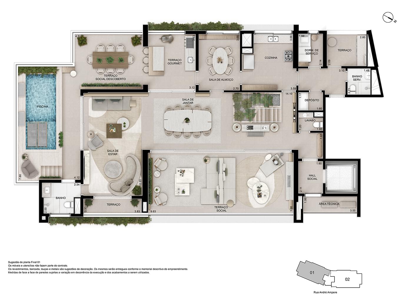 Ampère Brooklin - Planta Planta Cobertura Duplex (Inferior) de 482 m²