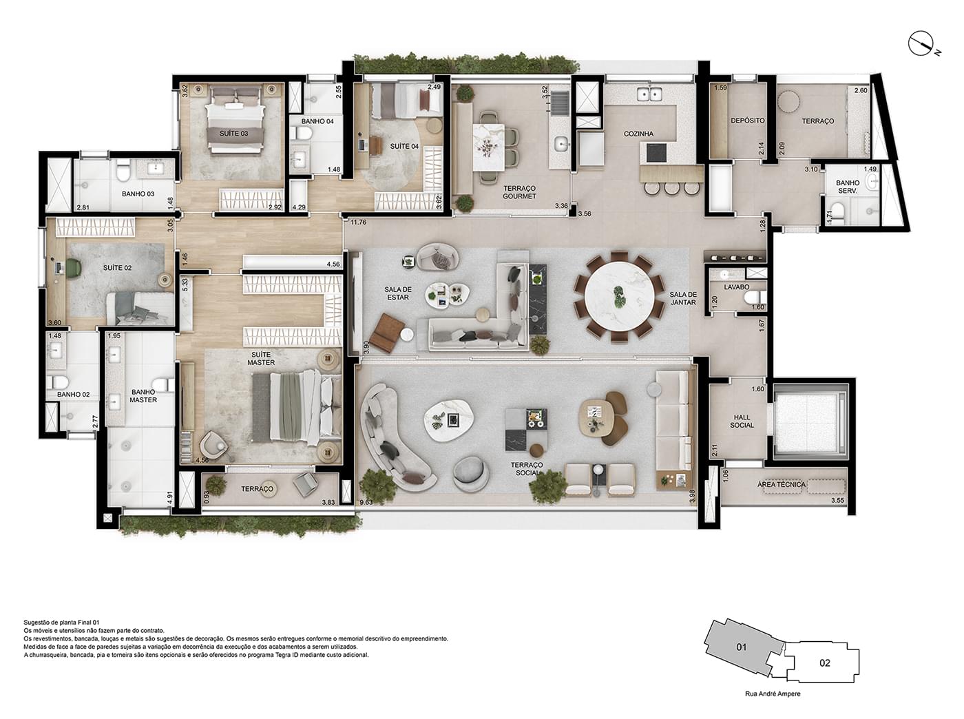 Ampère Brooklin - Planta Planta Opção 1 de 262 m²