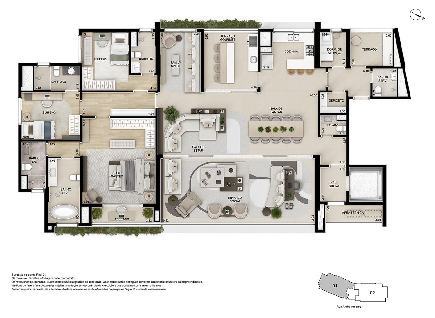 Ampère Brooklin - Planta Planta Opção 3 (Decorado) de 262 m²