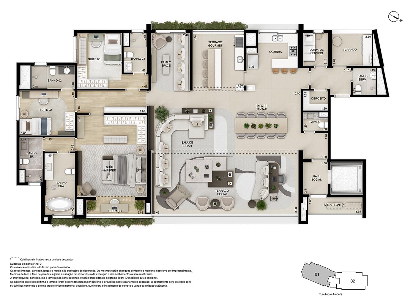 Ampère Brooklin - Planta Planta Opção 3 (Decorado sem Caixilho) de 262 m²