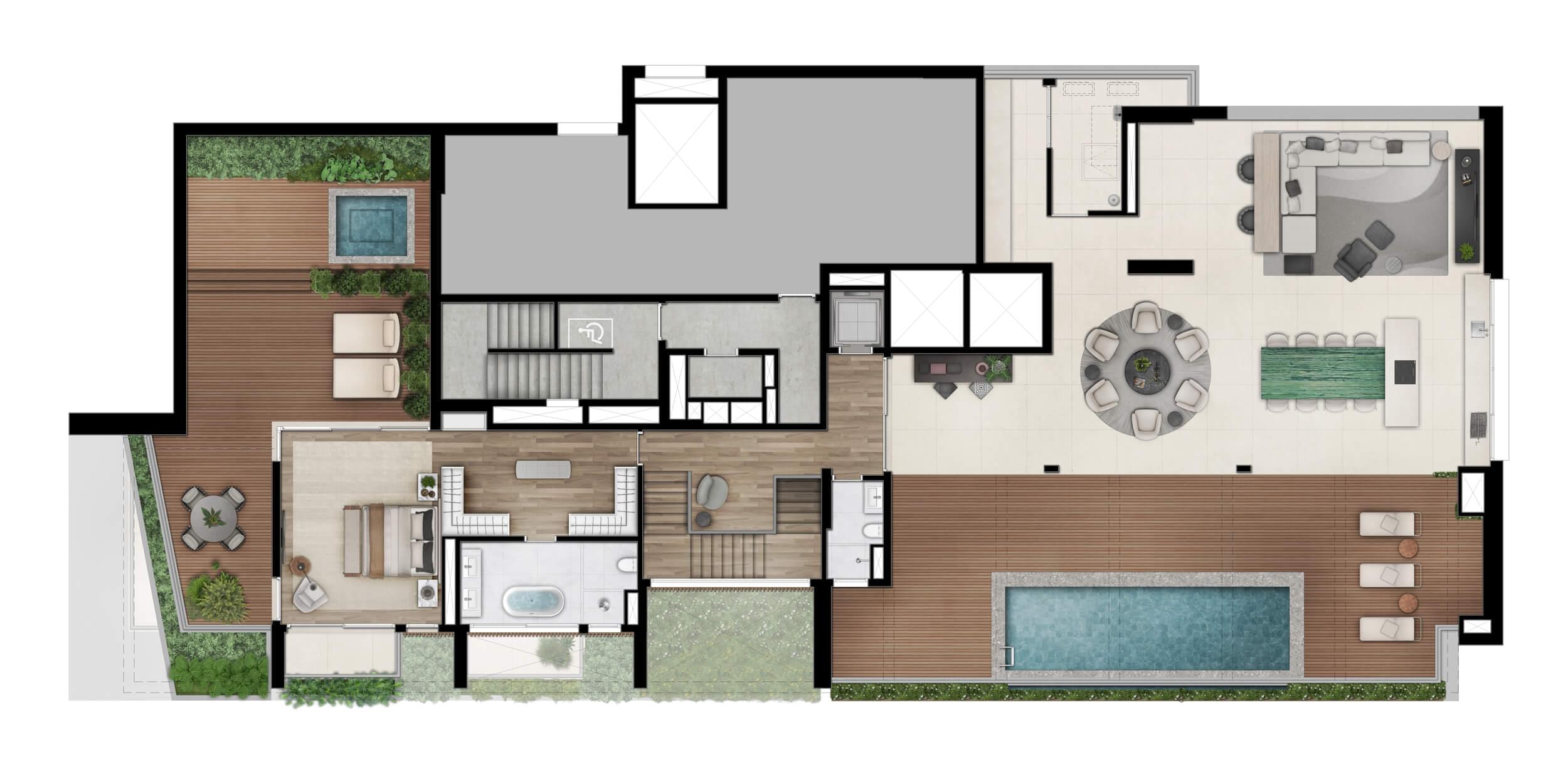 Bueno Brandão 257 - Planta 923 m² | Cobertura Duplex | Piso Superior