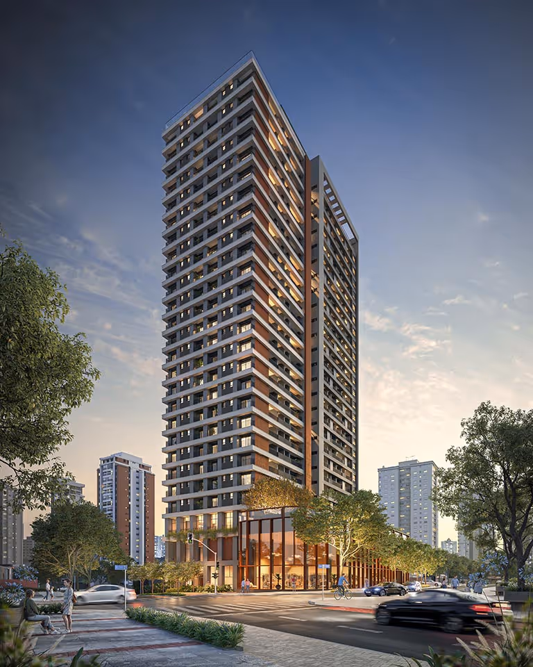Fachada Contemporânea Do Alameda 45 Na Alameda Santos 45 – Paraíso, São Paulo. Projeto De Königsberger Vannucchi Com Vista Para O Ibirapuera.