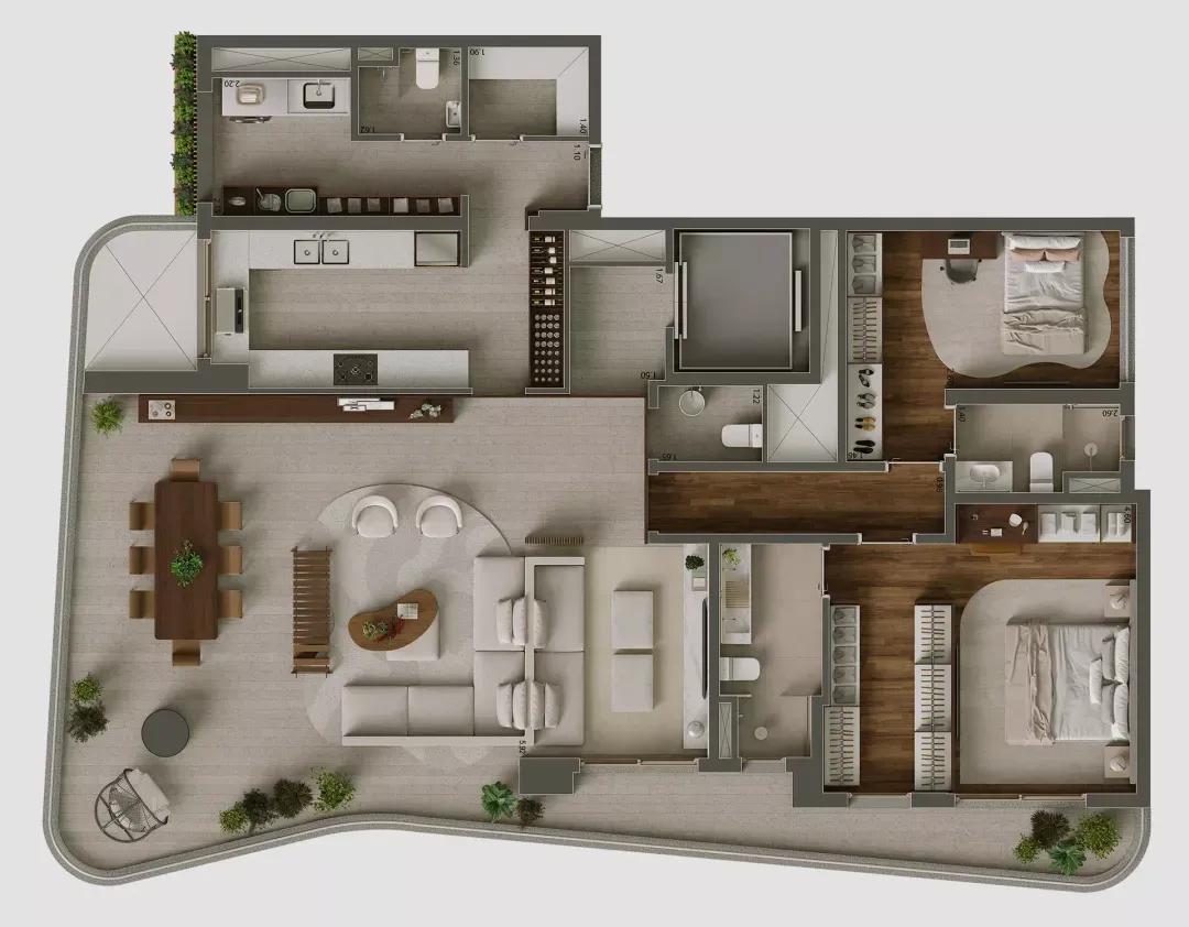 Ibiatã Paraíso - Planta Planta de 183 m² com 2 Suíte