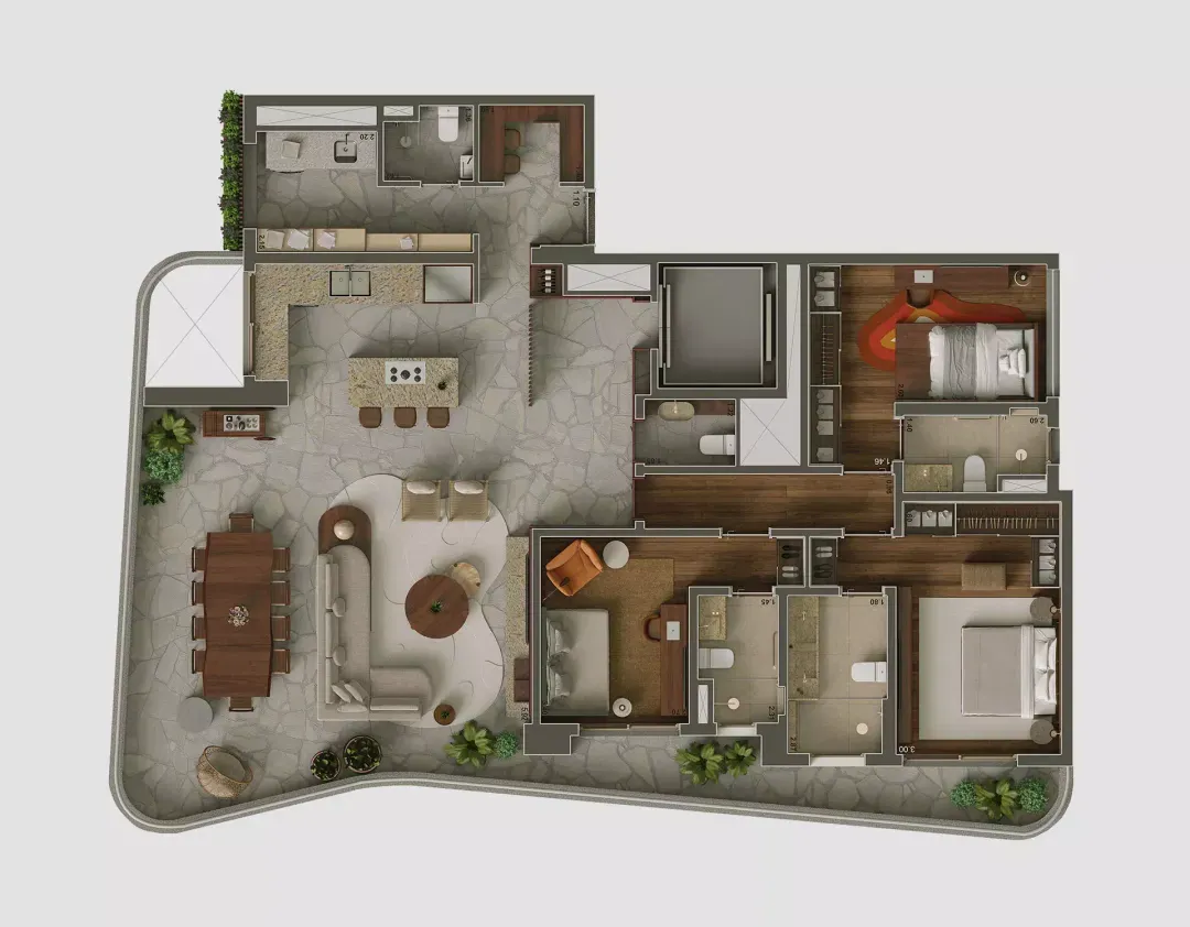 Ibiatã Paraíso - Planta Planta de 183 m² com 3 Suítes