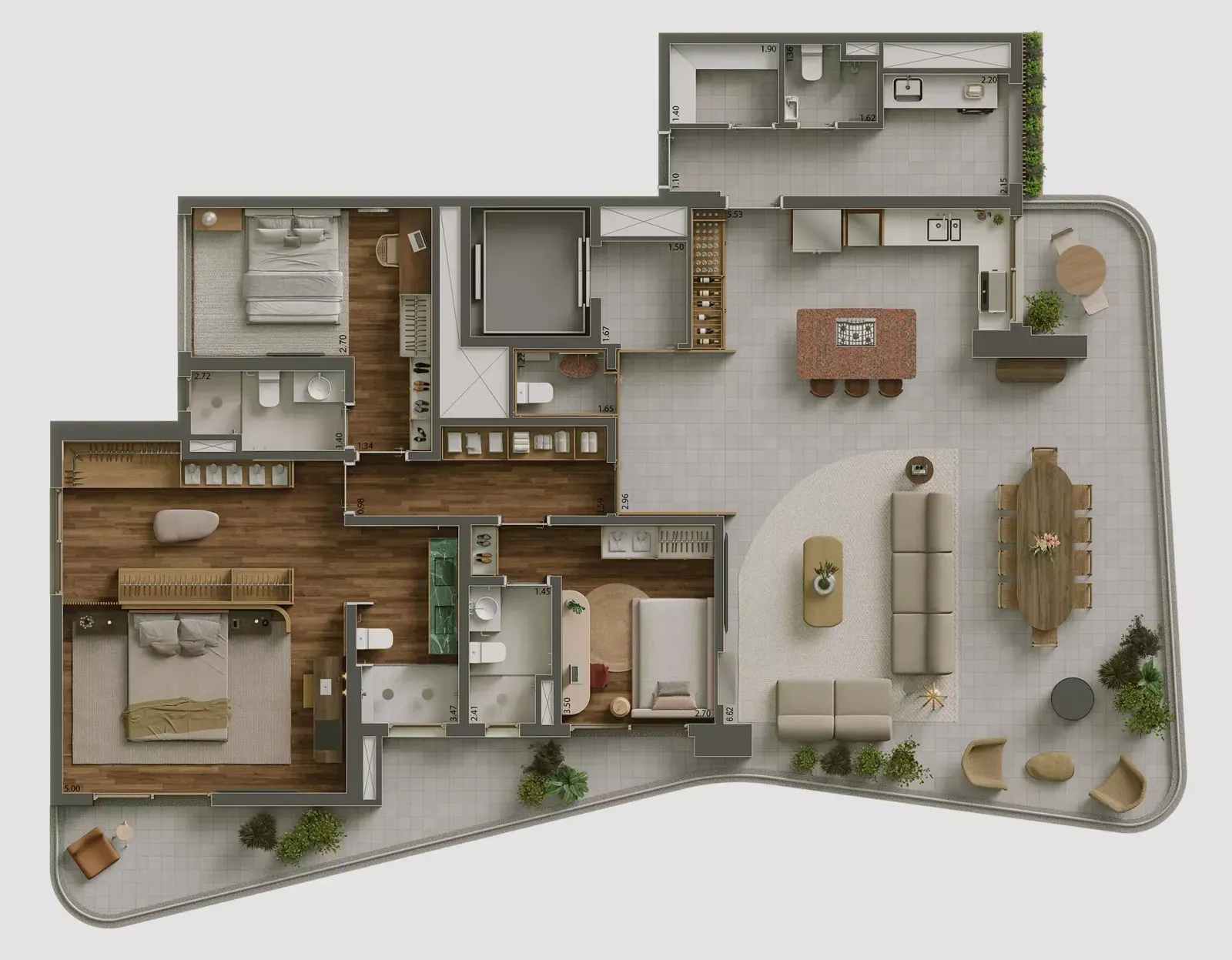 Ibiatã Paraíso - Planta Planta de 226 m² com 3 Suítes
