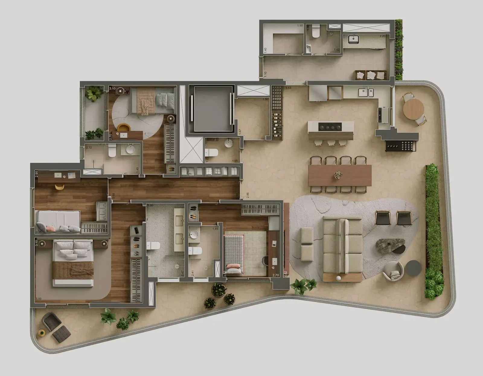 Ibiatã Paraíso - Planta Planta de 226 m² com 4 Dormitórios