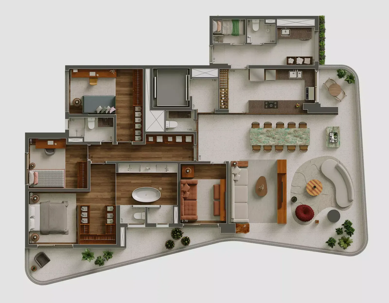 Ibiatã Paraíso - Planta Planta de 226 m² com Suíte Master Ampliada