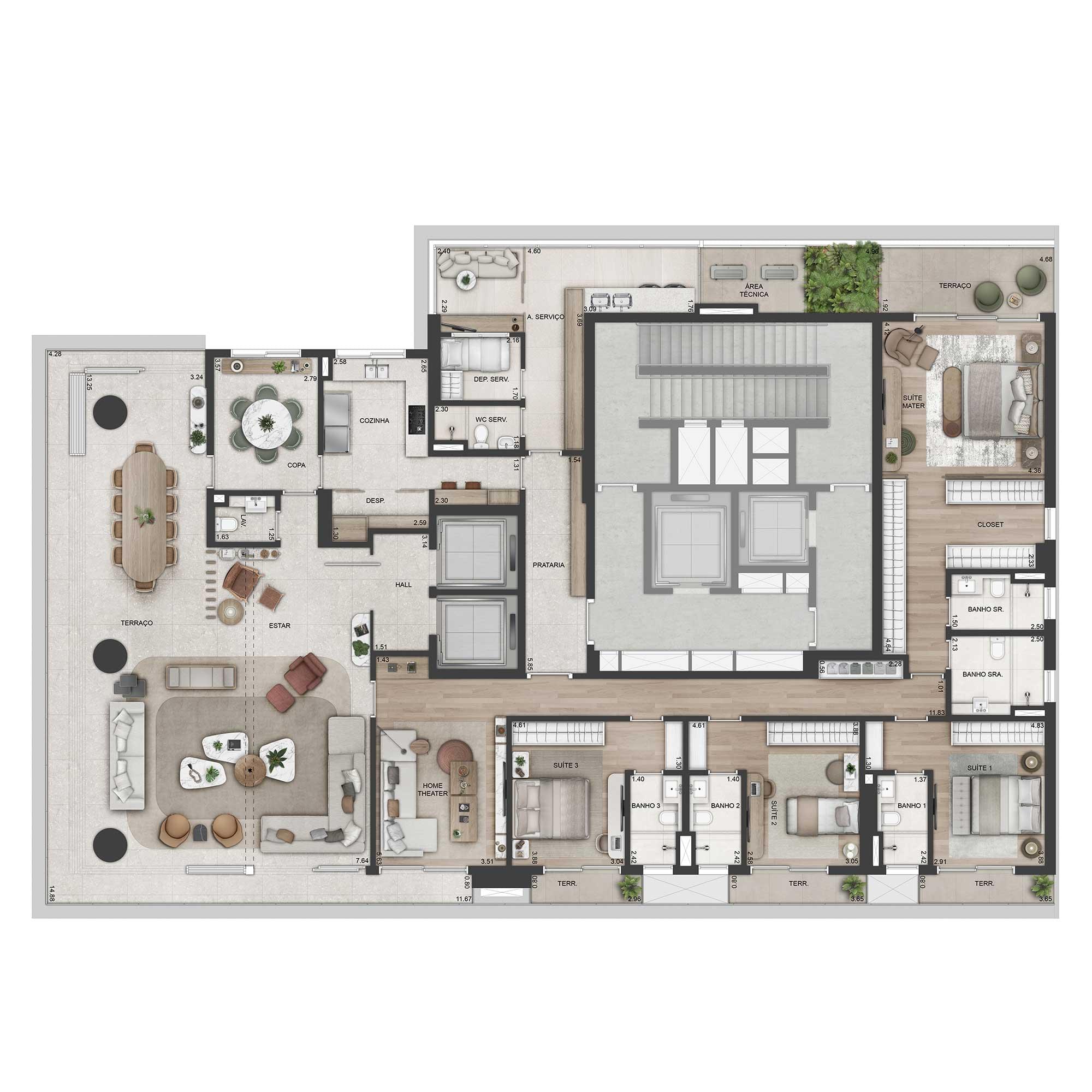 KALEA Jardins - Planta Plantas de 368m² - 4 Suítes