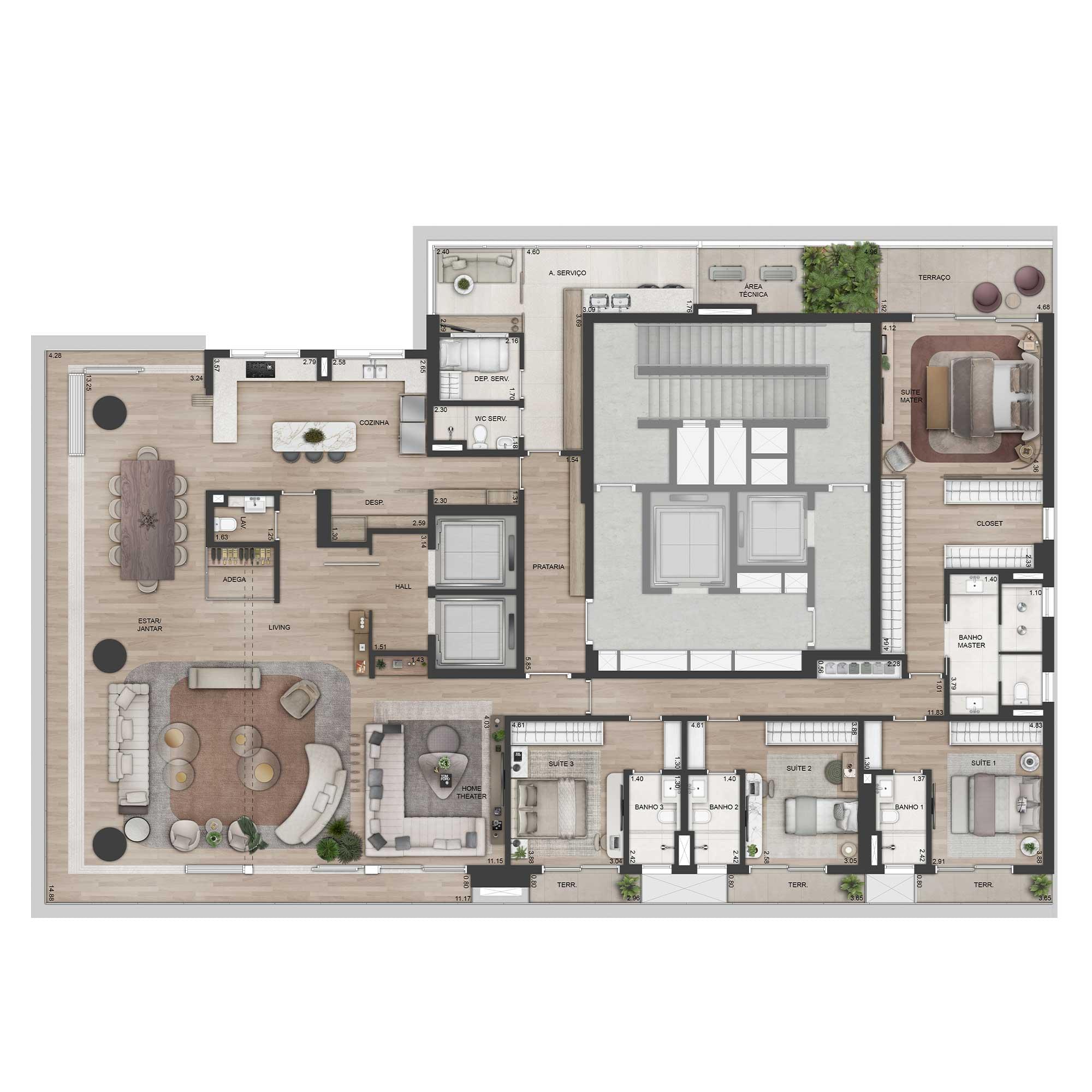 KALEA Jardins - Planta Plantas opção de 368m² - 4 Suítes