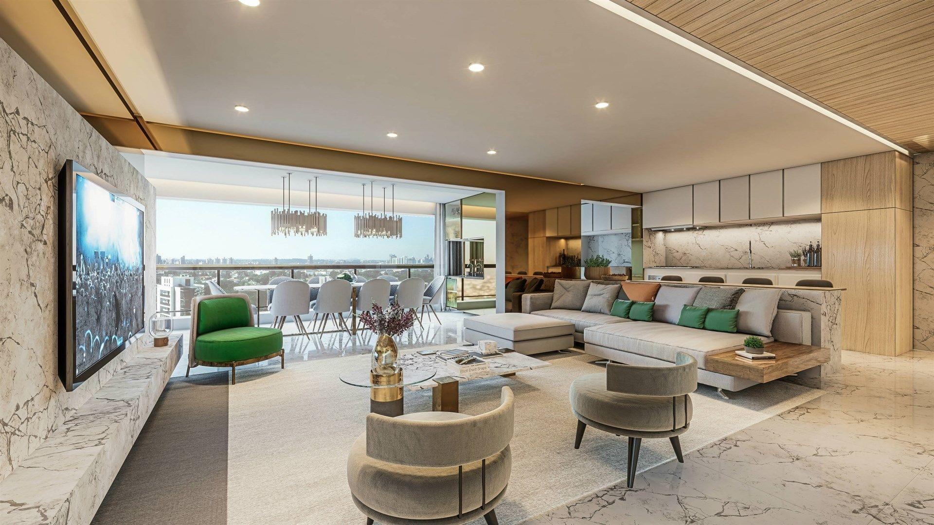 LIVING-do-apto-de-131-m² Atmosfera Vila Mariana