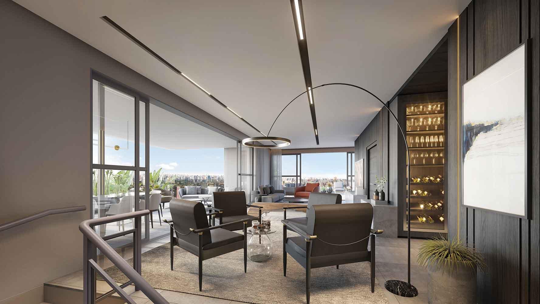 Lindenberg Ibirapuera Design Tower - Obras Aceleradas - Adolpho Lindenber - Eztec - Apartamento Alto Padrão Ibirapuera - Living da Cobertura de 557m²